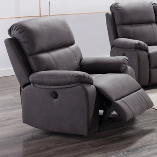 Sault Electric Recliner Fabric 1 Seater Sofa In Dark Grey