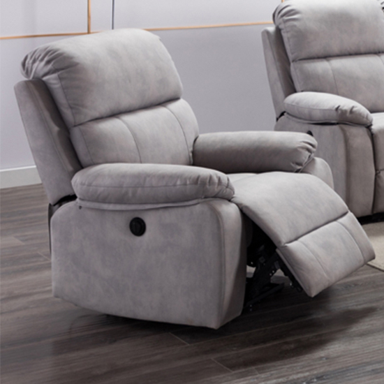 Sault Electric Recliner Fabric 1 Seater Sofa In Light Grey