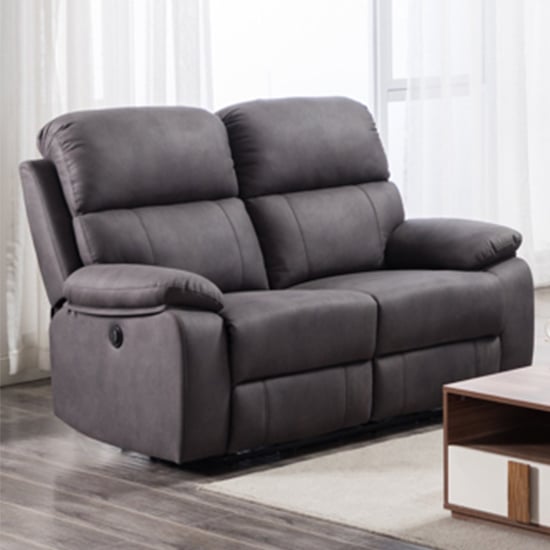 Sault Electric Recliner Fabric 2 Seater Sofa In Dark Grey