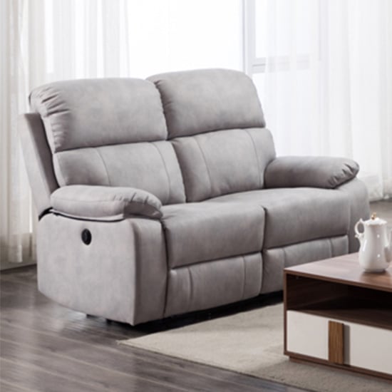 Sault Electric Recliner Fabric 2 Seater Sofa In Light Grey