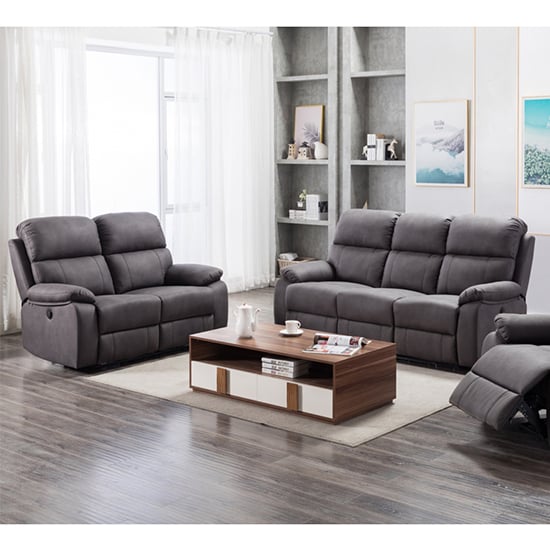 Sault Electric Recliner Fabric 3+2 Sofa Set In Dark Grey