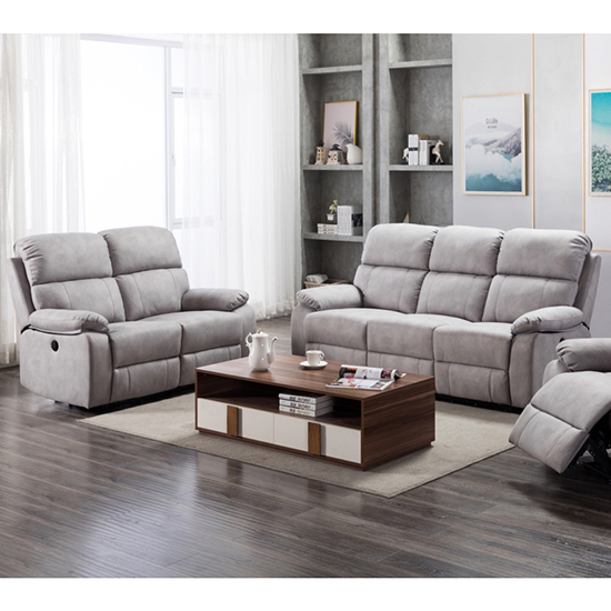Read more about Sault electric recliner fabric 3+2 sofa set in light grey