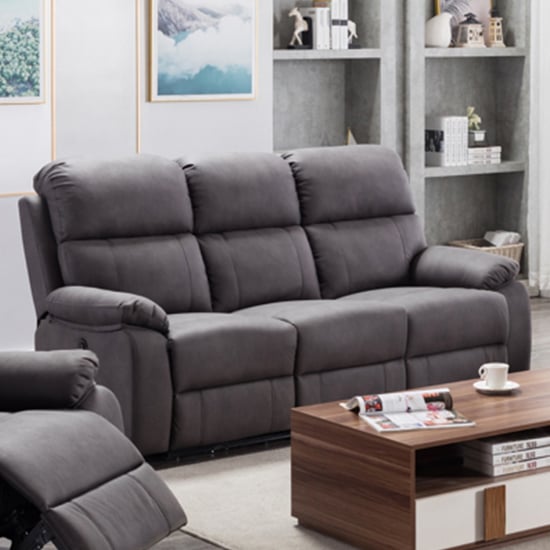 Sault Electric Recliner Fabric 3 Seater Sofa In Dark Grey