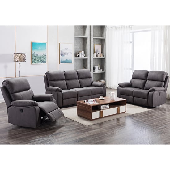 Sault Electric Recliner Fabric Sofa Suite In Dark Grey