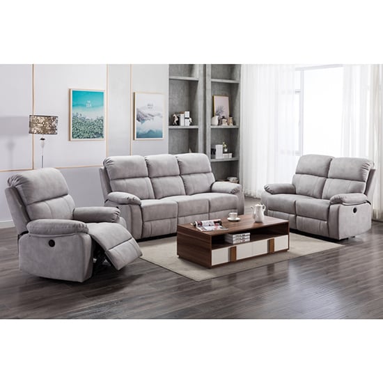 Product photograph of Sault Electric Recliner Fabric Sofa Suite In Light Grey from Furniture in Fashion