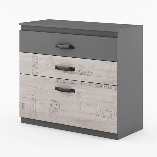 Product photograph of Sault Kids Wooden Chest Of 3 Drawers In Graphite from Furniture in Fashion