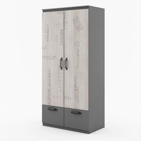 Product photograph of Sault Kids Wooden Wardrobe With 2 Doors 2 Drawers In Graphite from Furniture in Fashion