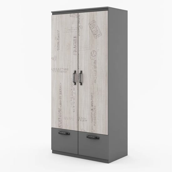 Read more about Sault kids wooden wardrobe with 2 doors 2 drawers in graphite