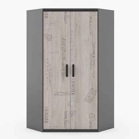 Product photograph of Sault Kids Wooden Wardrobe Corner With 2 Doors In Graphite from Furniture in Fashion