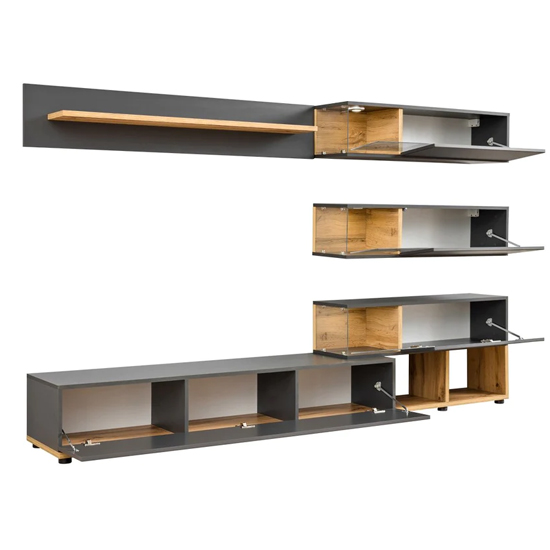 Sault Wooden Entertainment Unit In Anthracite With LED Lighting