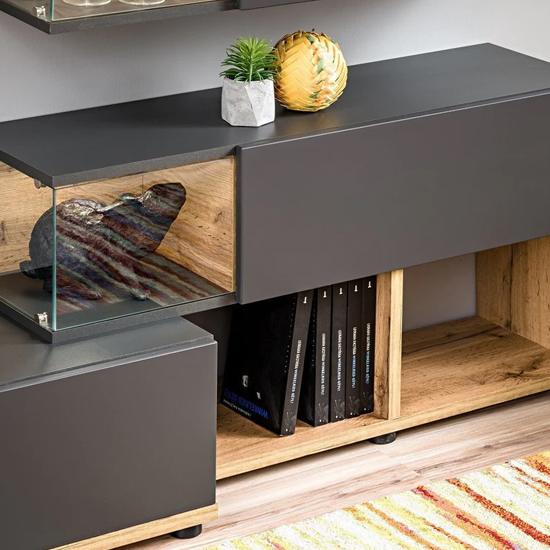 Sault Wooden Entertainment Unit In Anthracite With LED Lighting