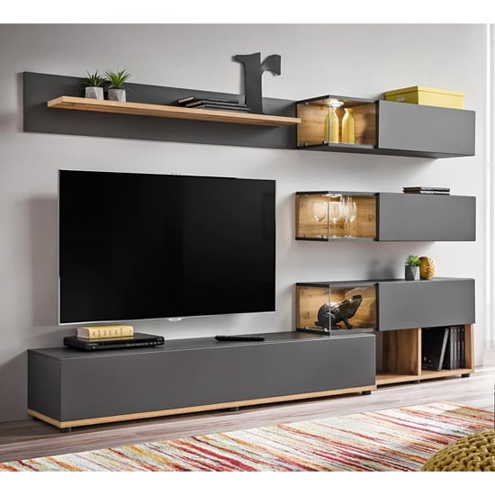 Product photograph of Sault Wooden Entertainment Unit In Anthracite With Led Lighting from Furniture in Fashion