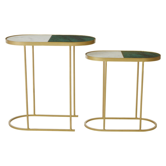 Saur Marble Nest Of 2 Tables With Gold Metal Base
