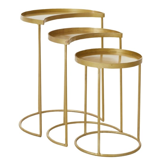 Product photograph of Saur Metal Nest Of 3 Tables In Gold from Furniture in Fashion