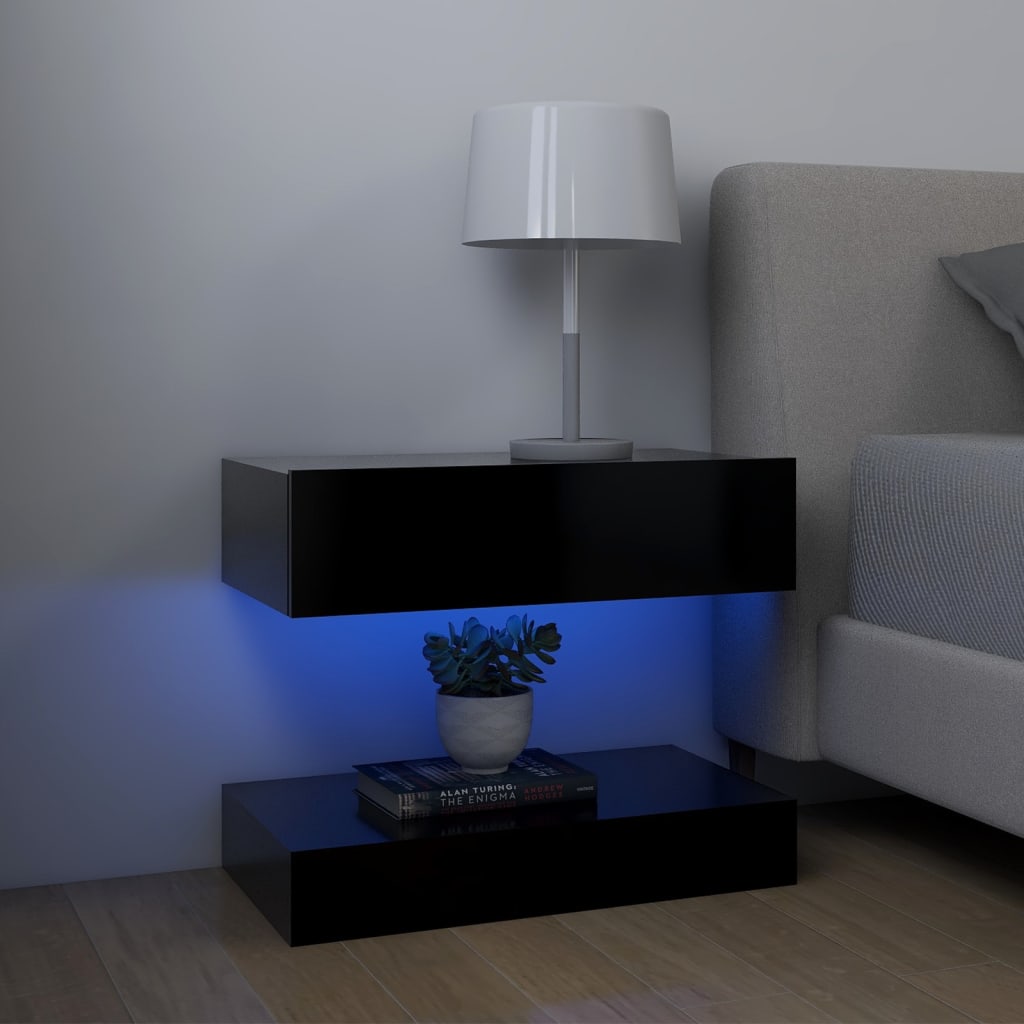 Read more about Sauts wooden bedside cabinet in black with led lights