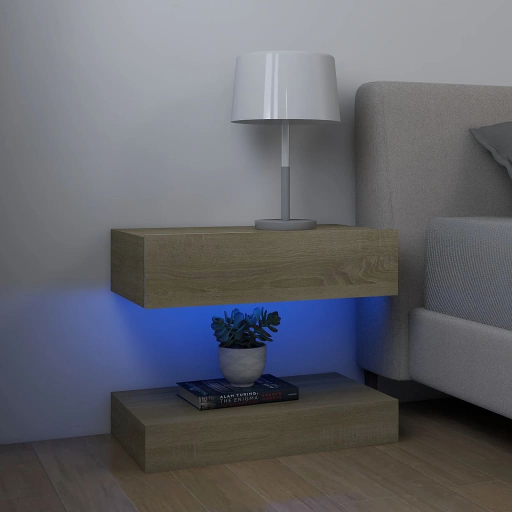 Read more about Sauts wooden bedside cabinet in sonoma oak with led lights