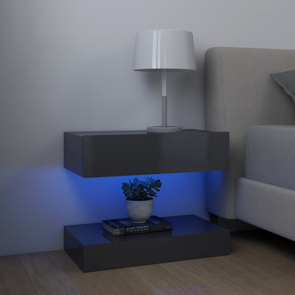 Read more about Sauts high gloss bedside cabinet in grey with led lights
