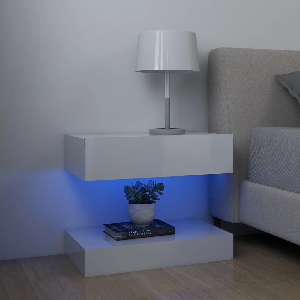 Read more about Sauts high gloss bedside cabinet in white with led lights