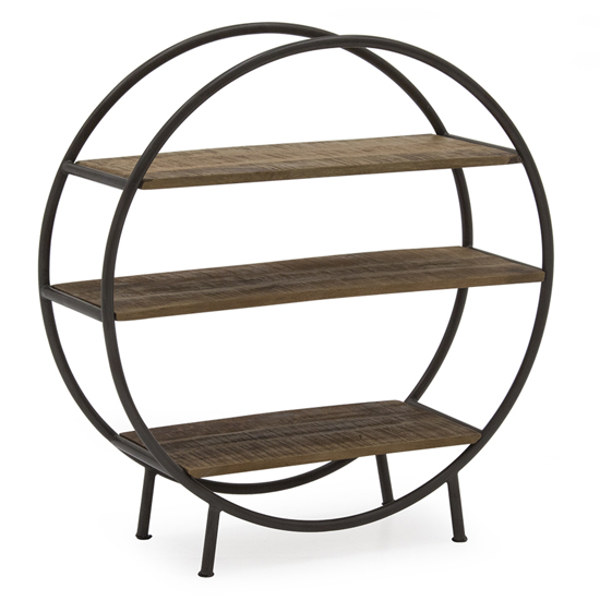 Product photograph of Savanah Round Wooden Shelving Unit With Metal Frame In Natural from Furniture in Fashion