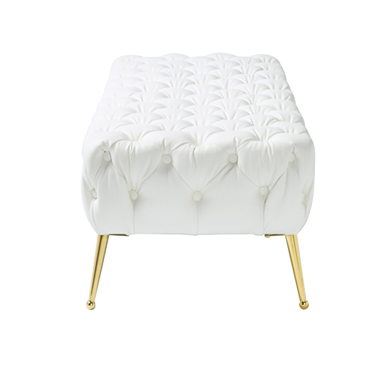 Savannah Velvet Seating Bench In White With Gold Legs_3