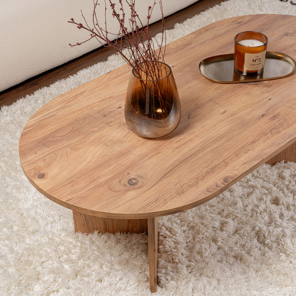 Savelio Oval Wooden Coffee Table in Atlantic Pine