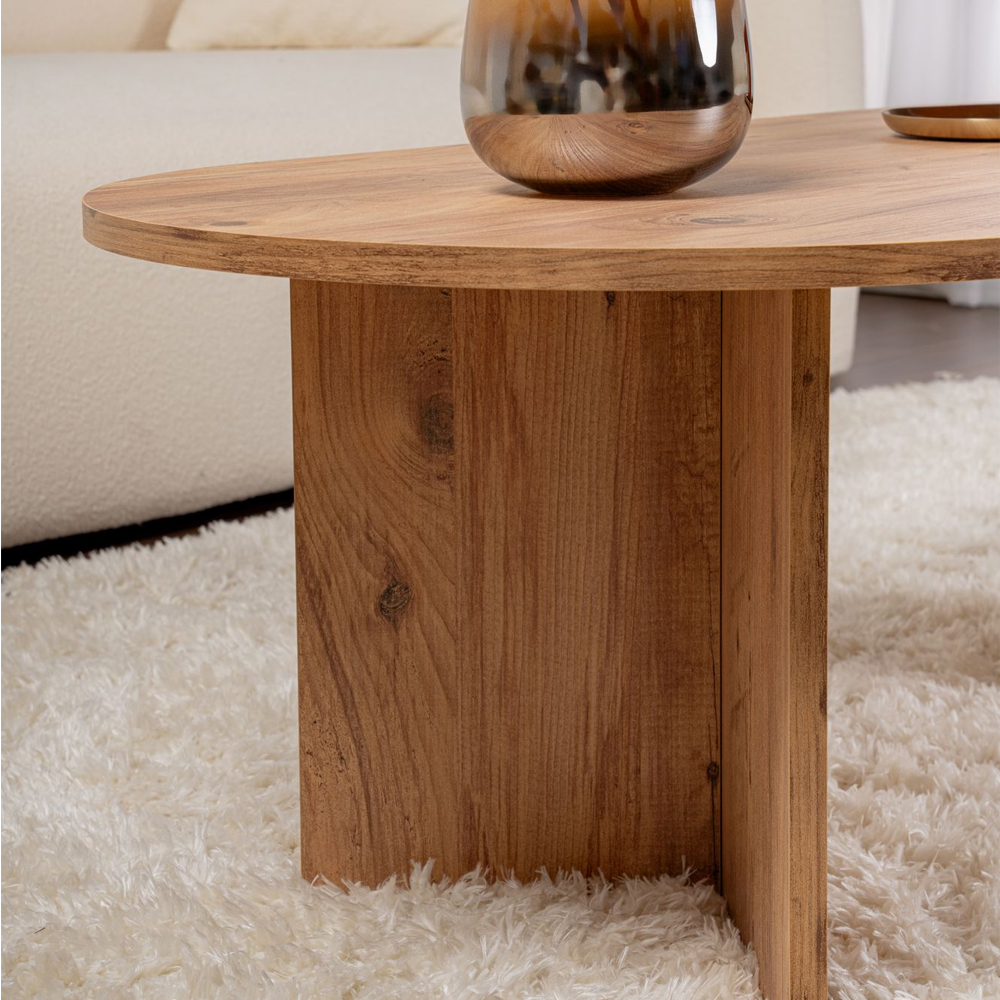 Savelio Oval Wooden Coffee Table in Atlantic Pine