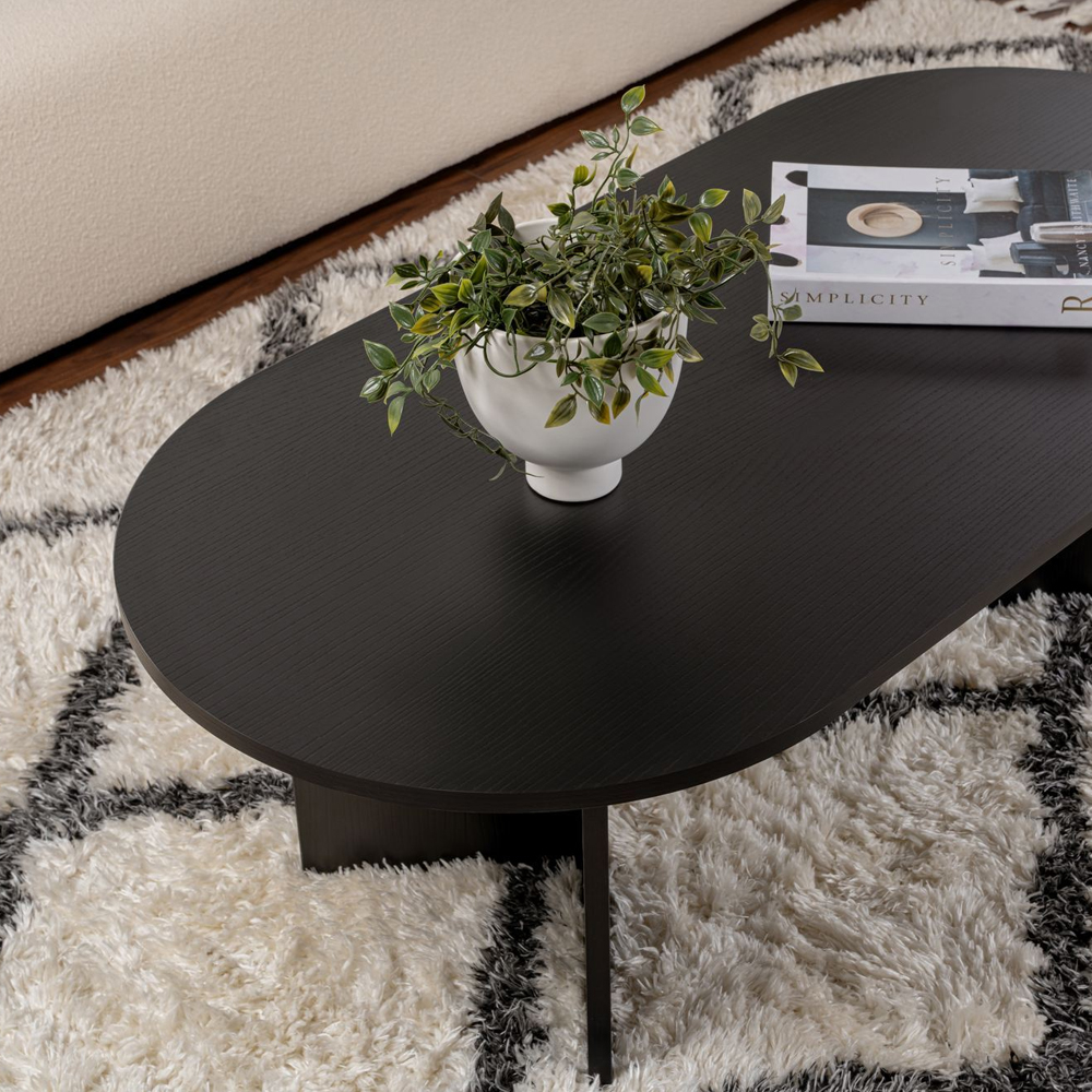 Savelio Oval Wooden Coffee Table in Black