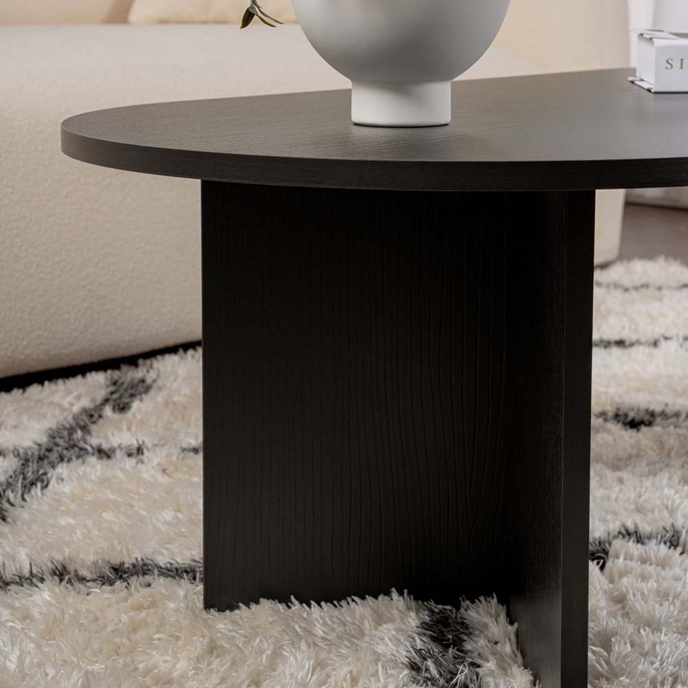 Savelio Oval Wooden Coffee Table in Black