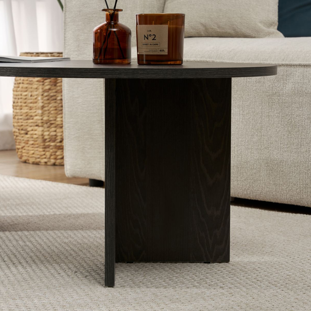 Savelio Oval Wooden Coffee Table in Lumiere Black