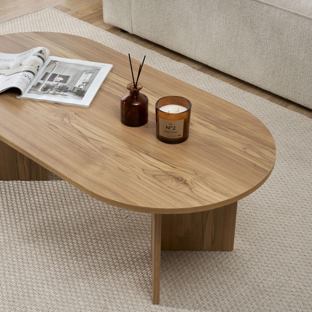 Savelio Oval Wooden Coffee Table in Oak