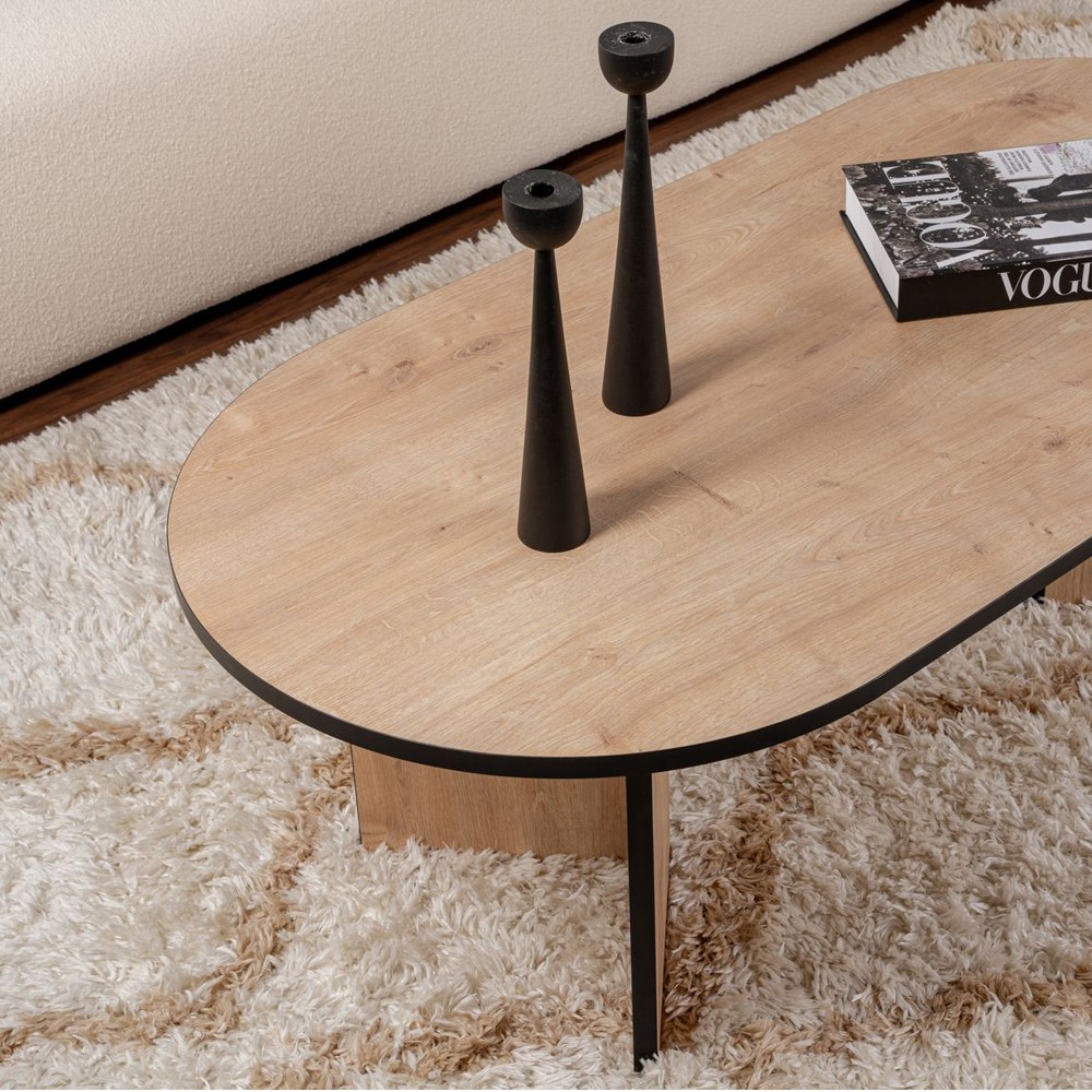 Savelio Oval Wooden Coffee Table in Sapphire Oak and Black