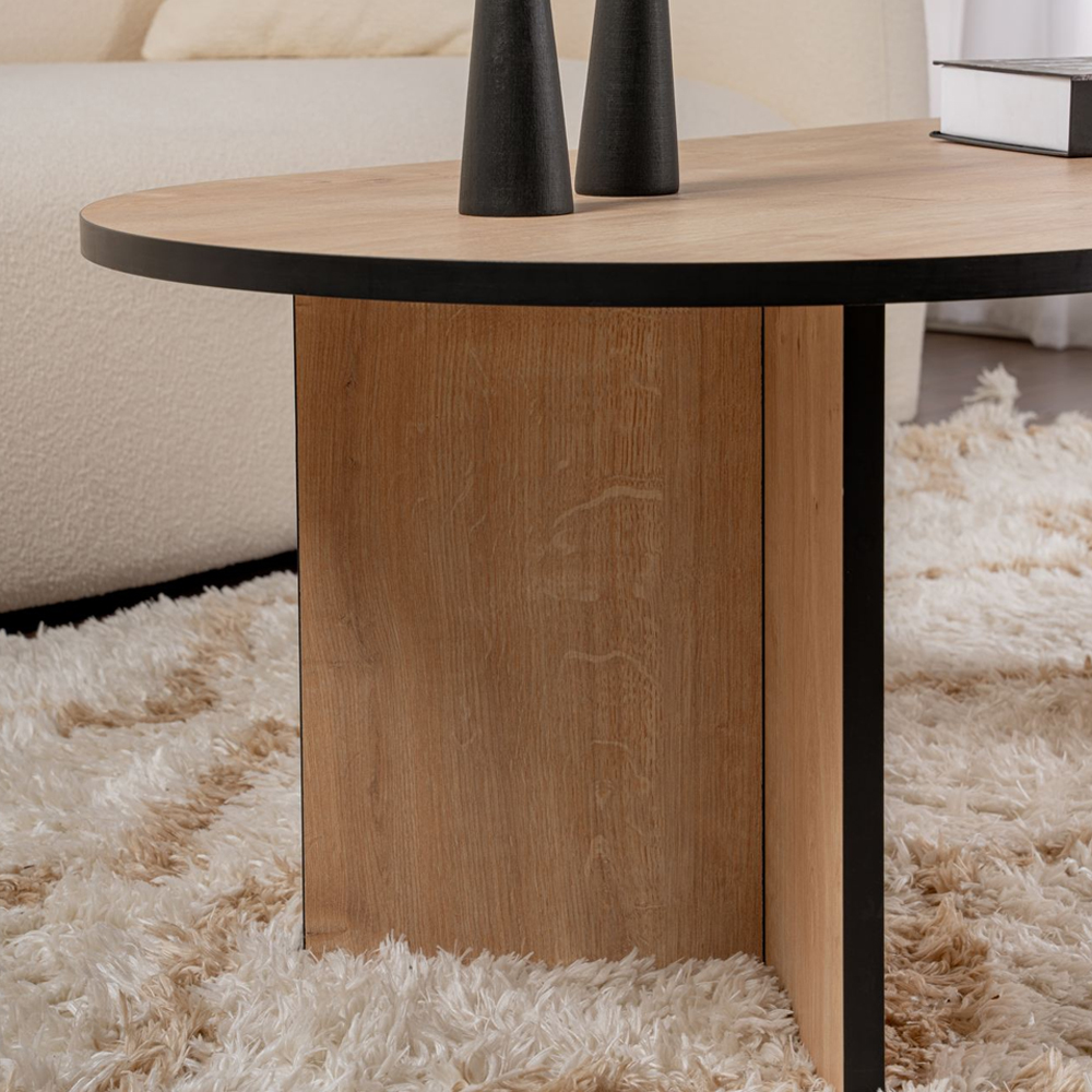 Savelio Oval Wooden Coffee Table in Sapphire Oak and Black