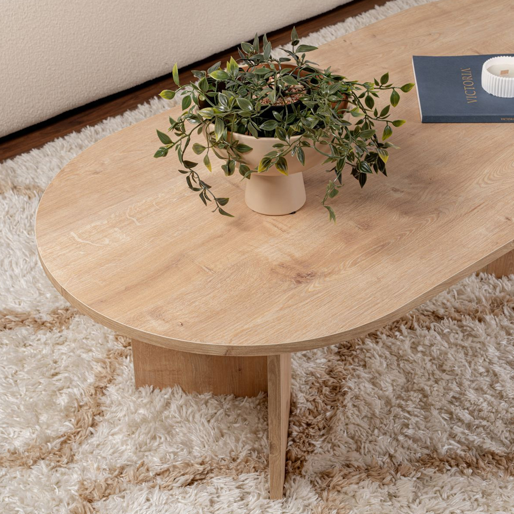 Savelio Oval Wooden Coffee Table in Sapphire Oak