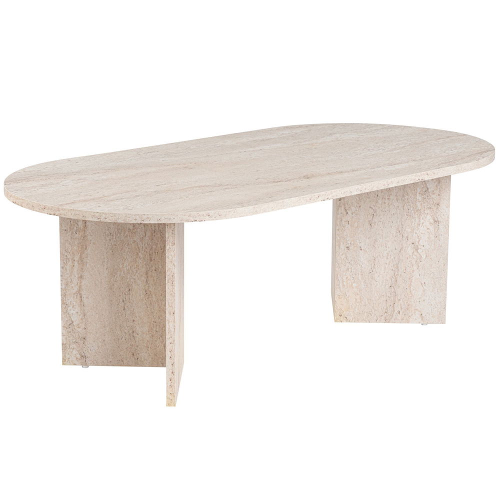 Savelio Oval Wooden Coffee Table in Travertine Marble Effect