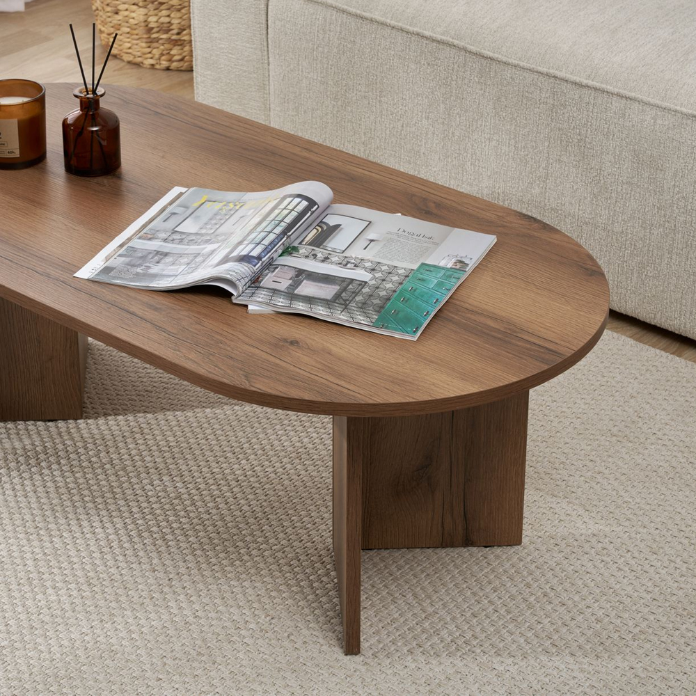Savelio Oval Wooden Coffee Table in VNT Walnut