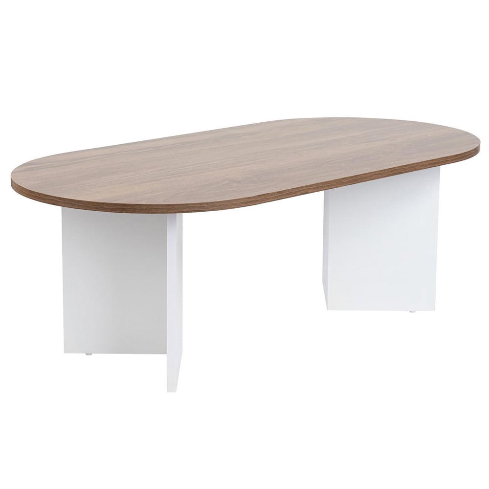 Savelio Oval Wooden Coffee Table in Walnut and White