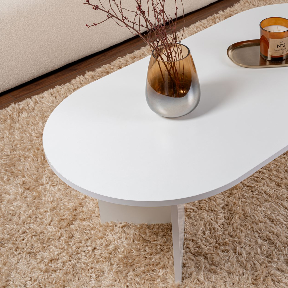 Savelio Oval Wooden Coffee Table in White