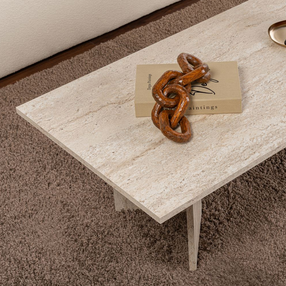 Savella Rectangular Wooden Coffee Table in Travertine Marble Effect