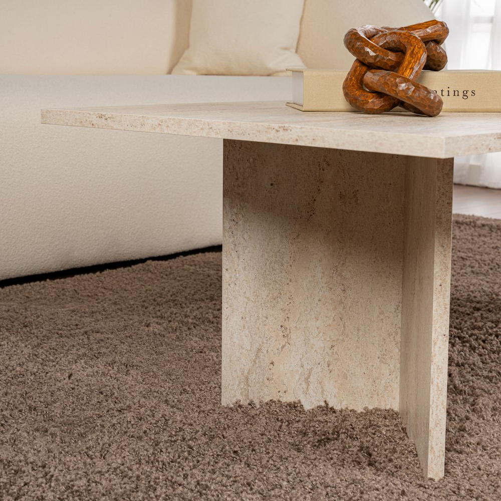 Savella Rectangular Wooden Coffee Table in Travertine Marble Effect