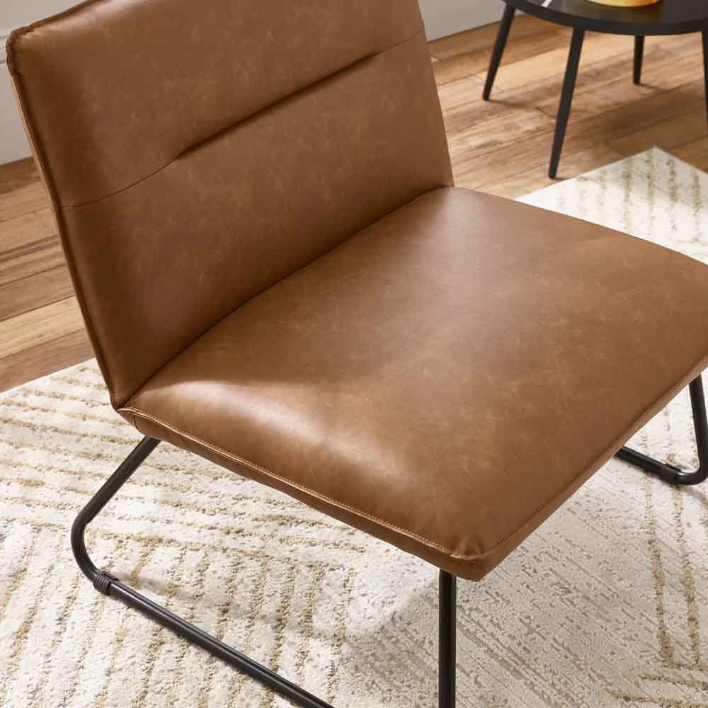 Savelle Faux Leather Lounge Chair in Brown