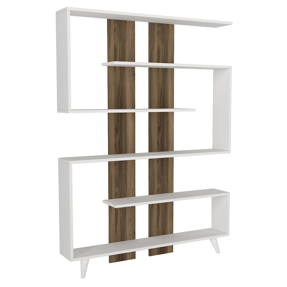 Savero Wooden Bookcase with 5 Shelves in White and Walnut