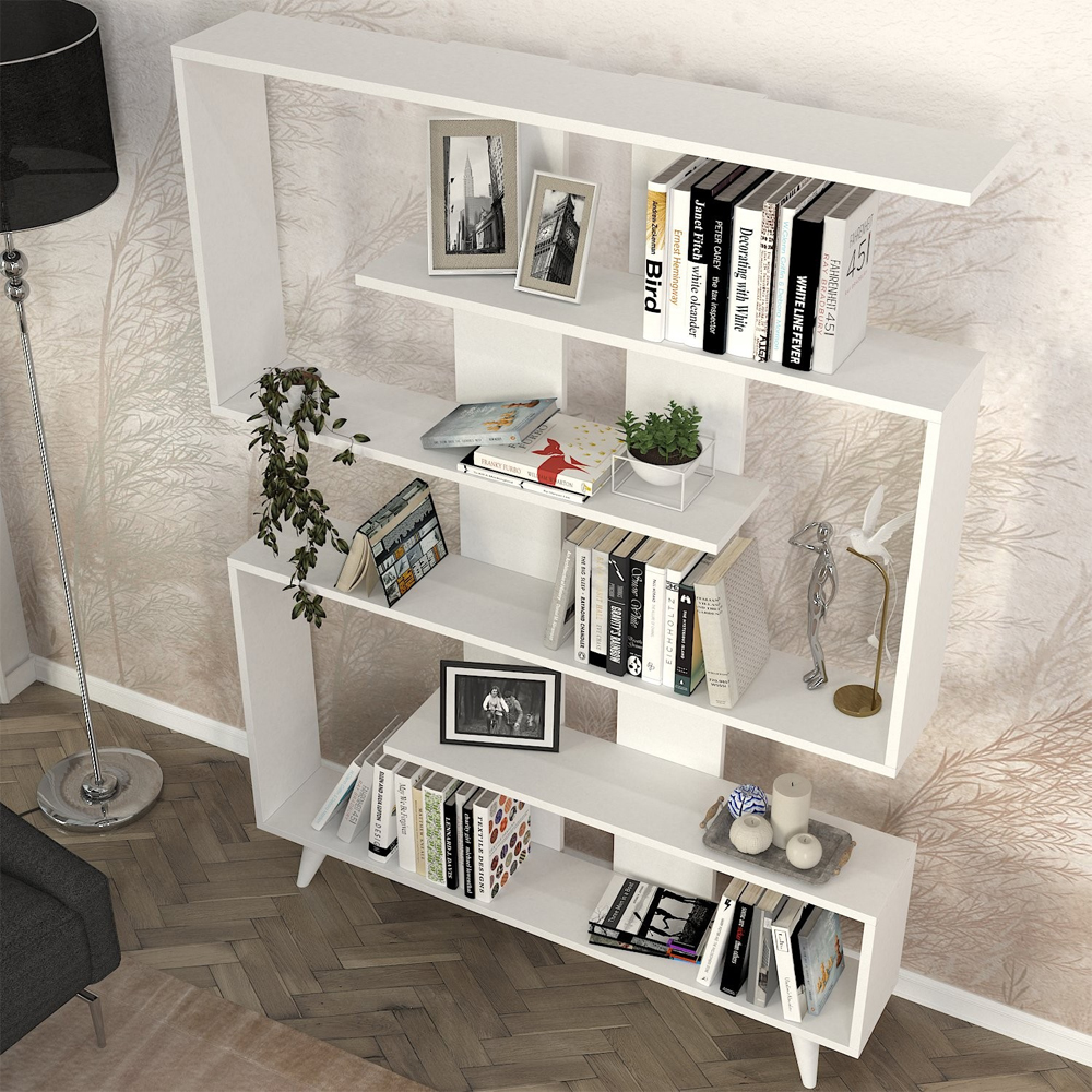 Savero Wooden Bookcase with 5 Shelves in White