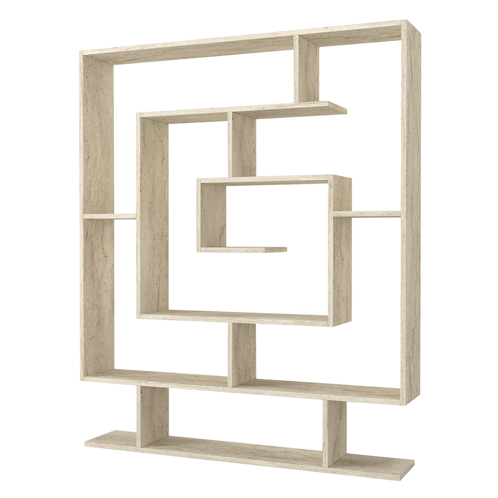Savero Wooden Bookcase with 9 Shelves in Travertine Marble Effect