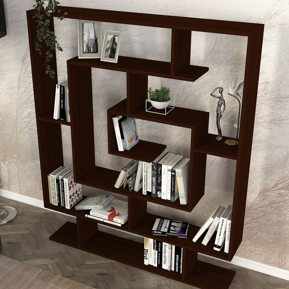 Savero Wooden Bookcase with 9 Shelves in Wenge