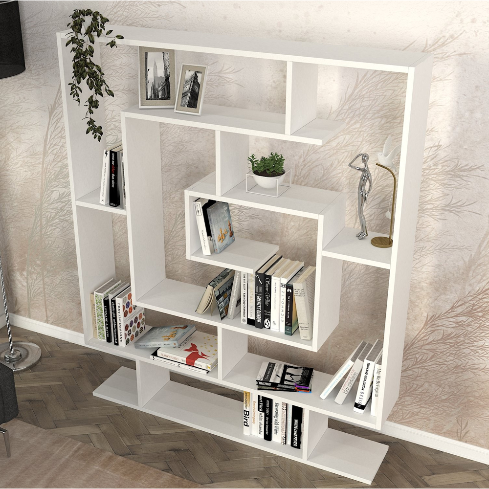 Savero Wooden Bookcase with 9 Shelves in White