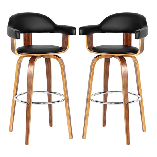 Savial Black Leather Rotating Bar Chairs With Armrest In Pair_1