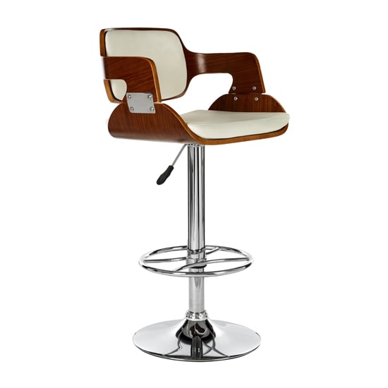 Savial Faux Leather Seat Bar Stool In, Wooden Bar Stool With White Leather Seat