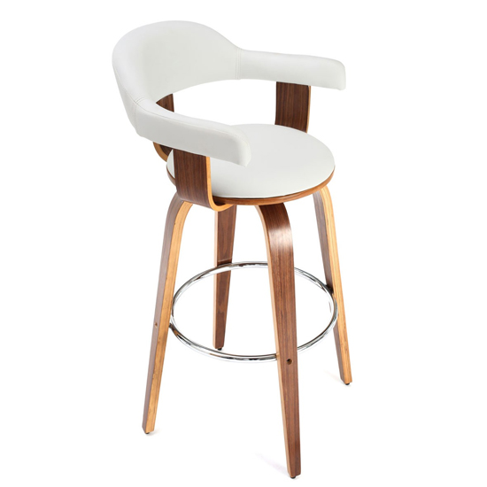 Savial White Leather Rotating Bar Chairs With Armrest In Pair Furniture in Fashion