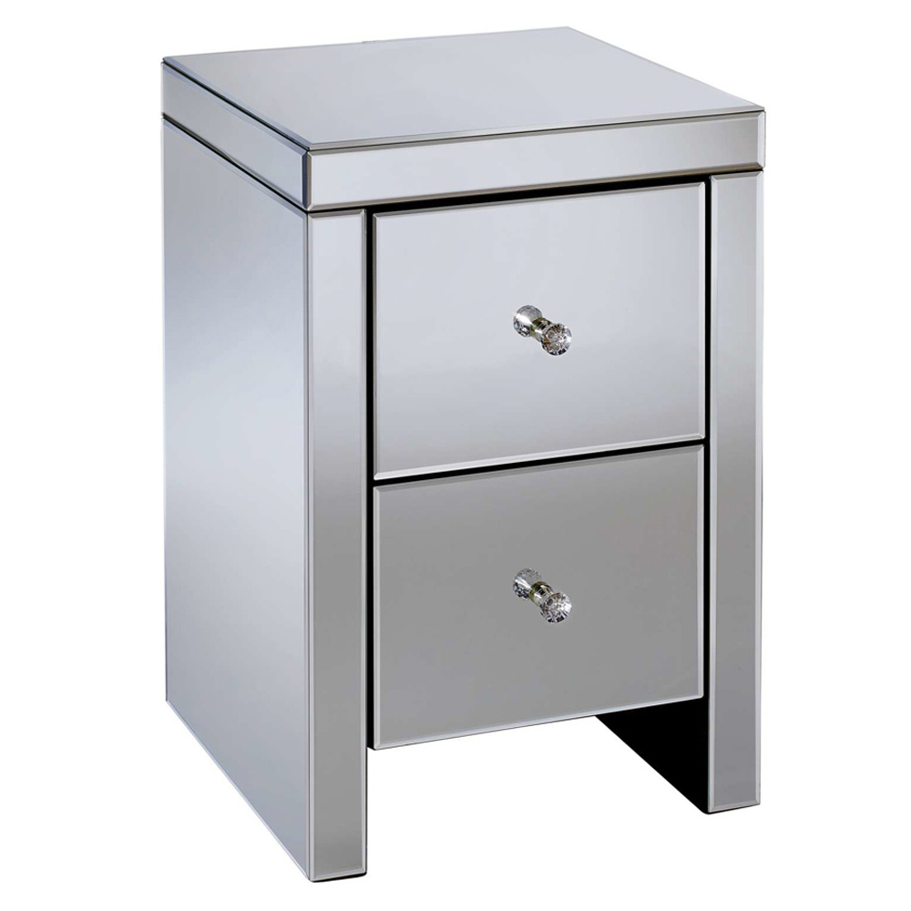 Saville Mirrored Bedside Cabinet With 2 Drawers In Silver