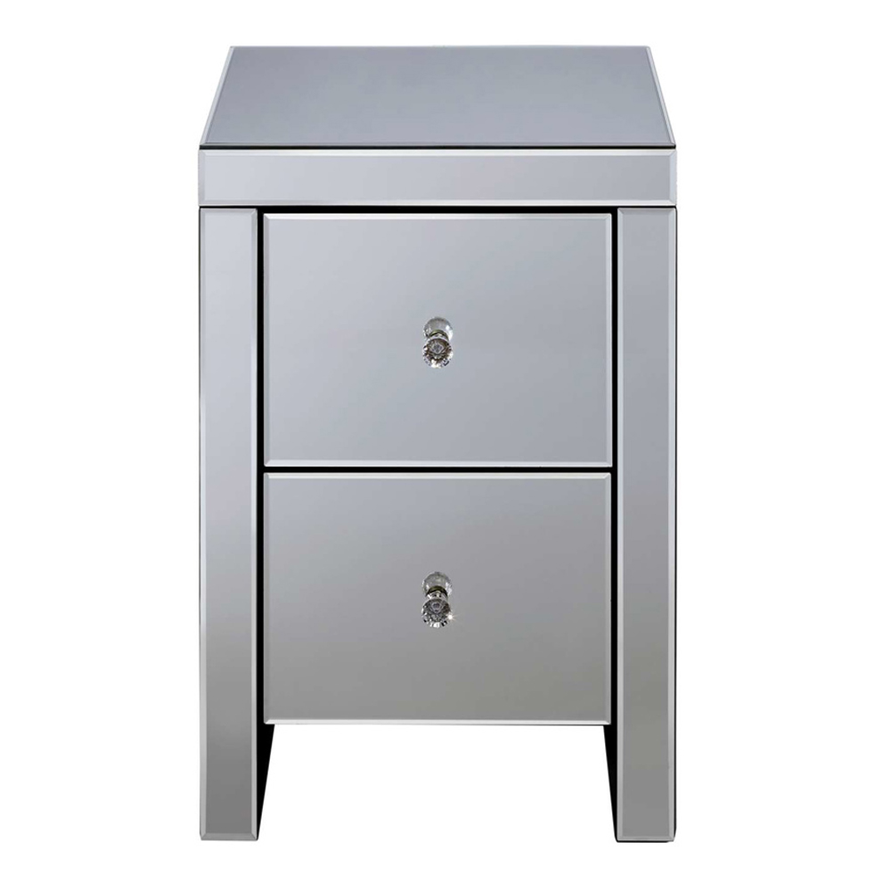 Saville Mirrored Bedside Cabinet With 2 Drawers In Silver